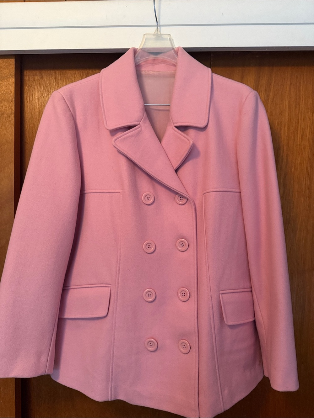 Women's Pink Double-Breasted Wool-Blend Peacoat